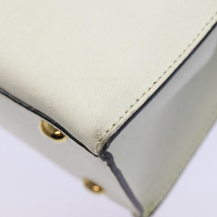Celine Hand Bag Leather White Gold Auth 89113