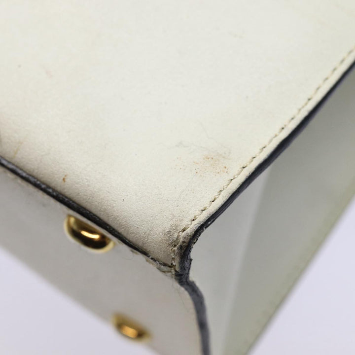 Celine Hand Bag Leather White Gold Auth 89113