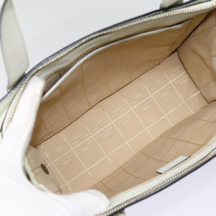 Celine Hand Bag Leather White Gold Auth 89113