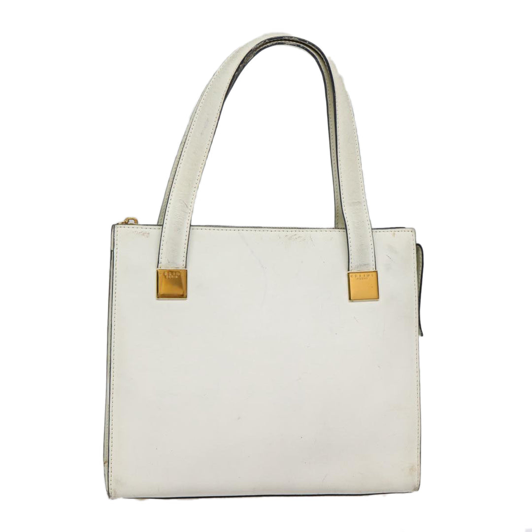 Celine Hand Bag Leather White Gold Auth 89113