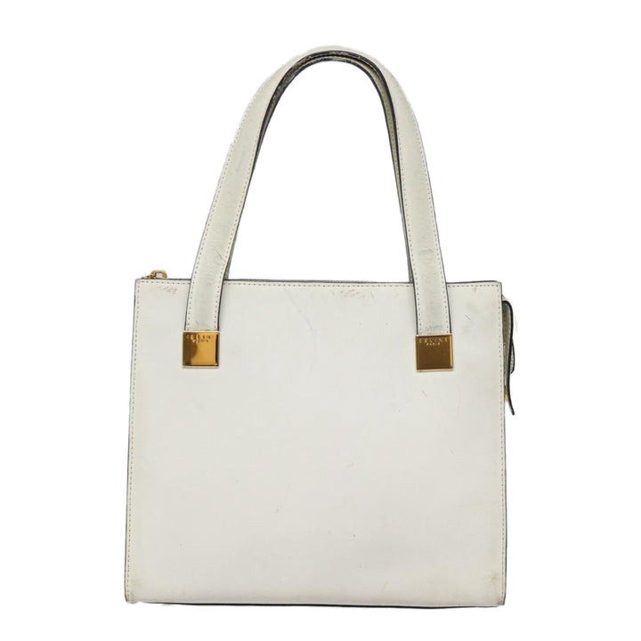 Celine Hand Bag Leather White Gold Auth 89113