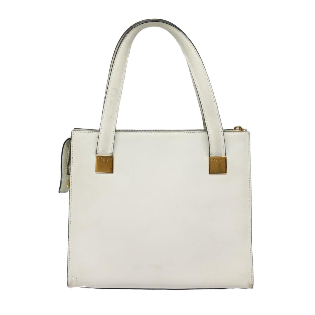 Celine Hand Bag Leather White Gold Auth 89113