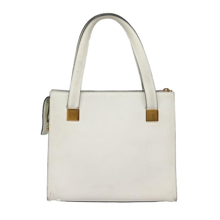 Celine Hand Bag Leather White Gold Auth 89113