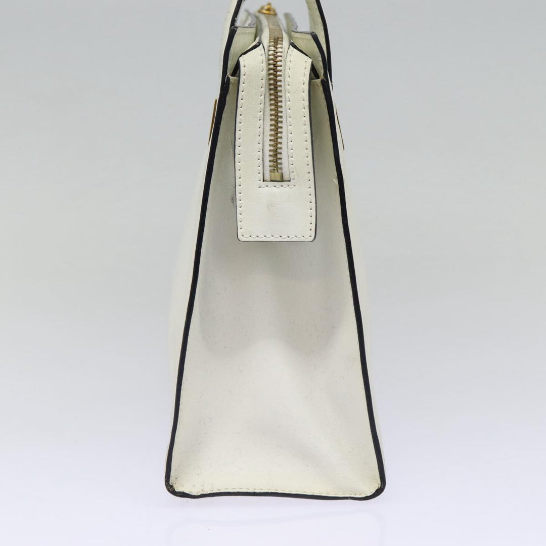 Celine Hand Bag Leather White Gold Auth 89113