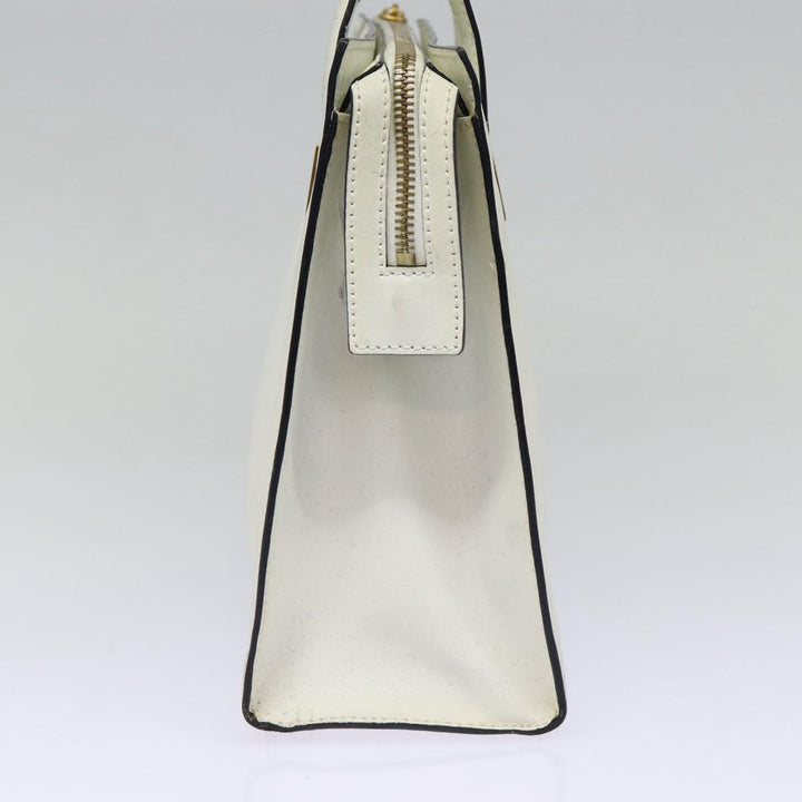 Celine Hand Bag Leather White Gold Auth 89113