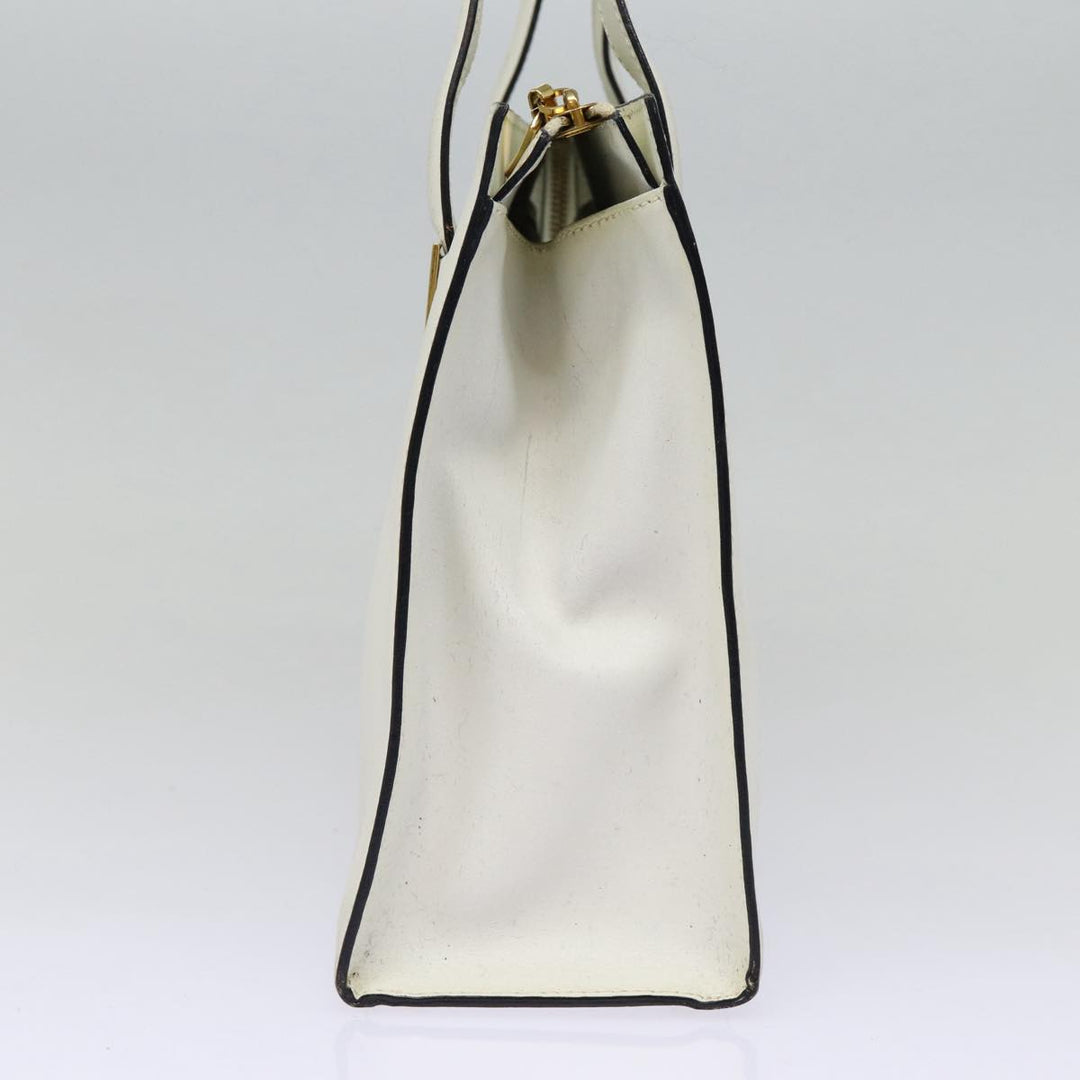 Celine Hand Bag Leather White Gold Auth 89113