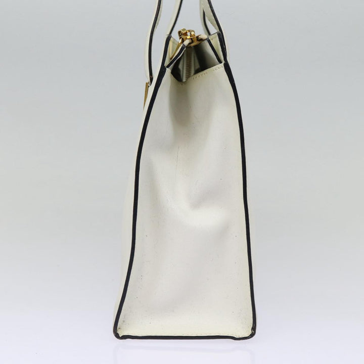 Celine Hand Bag Leather White Gold Auth 89113