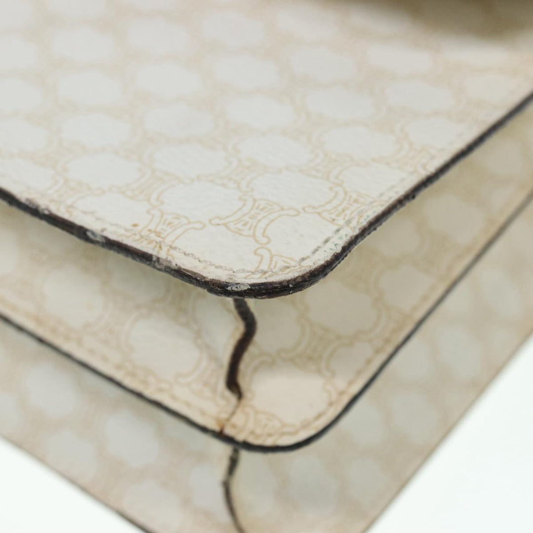 Celine Macadam Canvas Hand Bag PVC White Gold Auth 89114