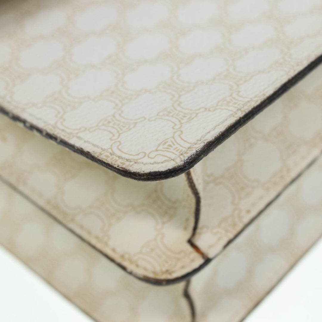Celine Macadam Canvas Hand Bag PVC White Gold Auth 89114
