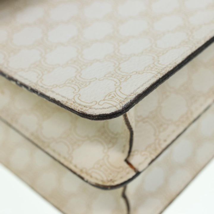 Celine Macadam Canvas Hand Bag PVC White Gold Auth 89114