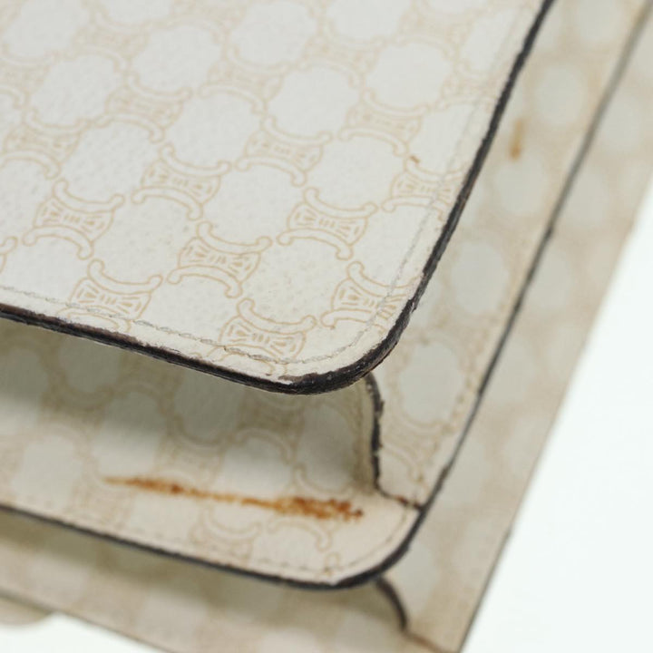 Celine Macadam Canvas Hand Bag PVC White Gold Auth 89114