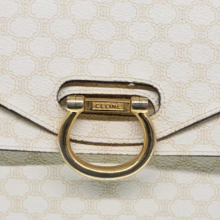 Celine Macadam Canvas Hand Bag PVC White Gold Auth 89114