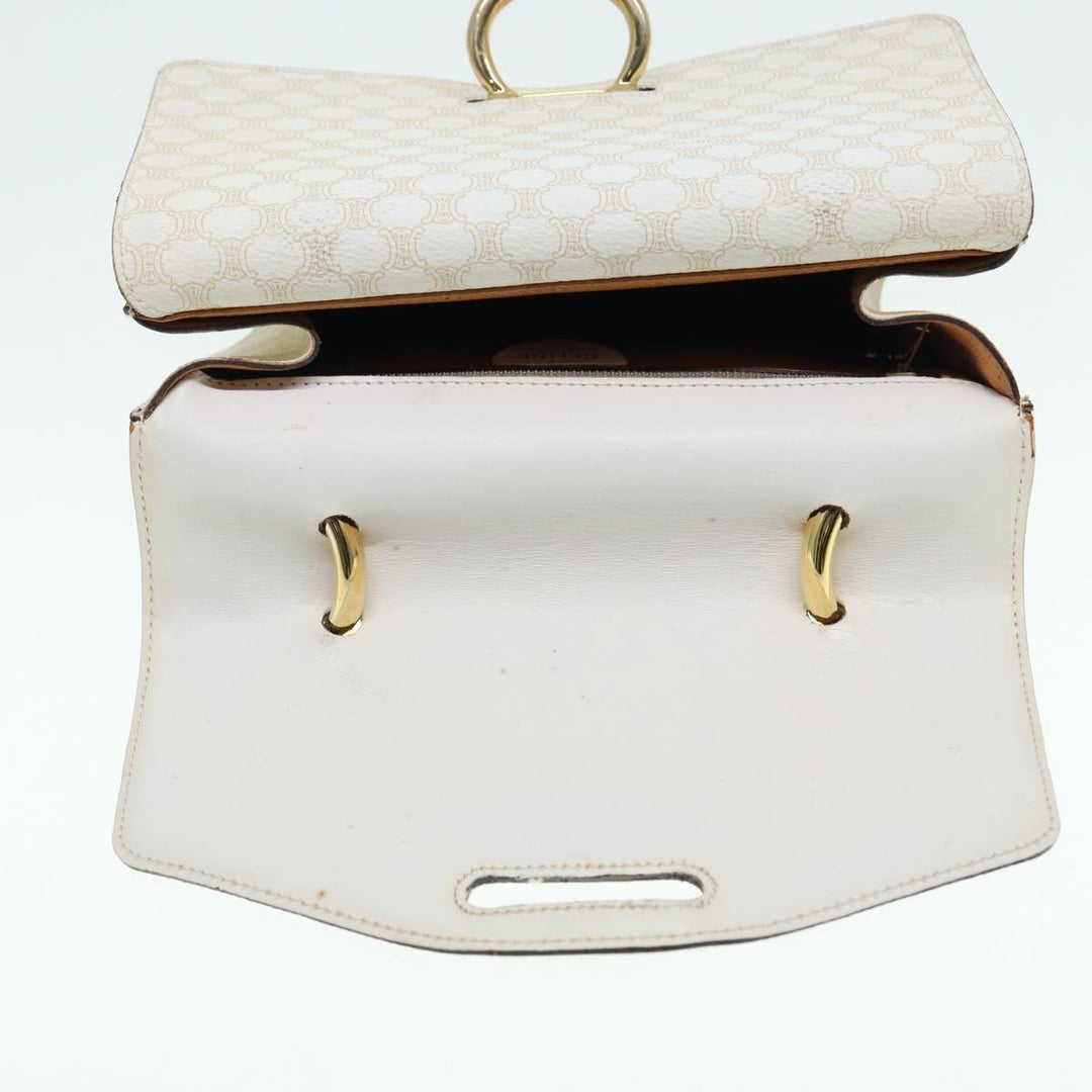 Celine Macadam Canvas Hand Bag PVC White Gold Auth 89114