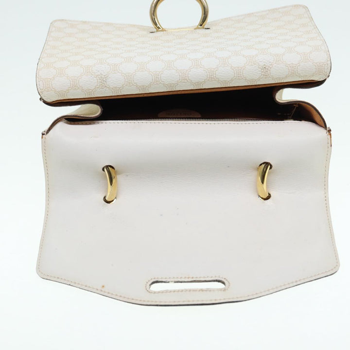 Celine Macadam Canvas Hand Bag PVC White Gold Auth 89114