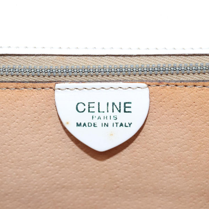 Celine Macadam Canvas Hand Bag PVC White Gold Auth 89114