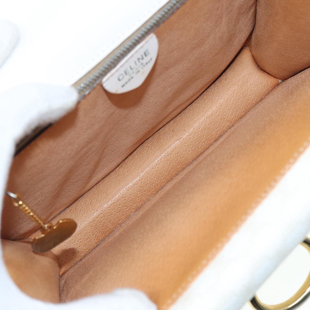 Celine Macadam Canvas Hand Bag PVC White Gold Auth 89114