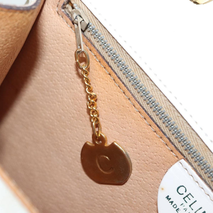 Celine Macadam Canvas Hand Bag PVC White Gold Auth 89114
