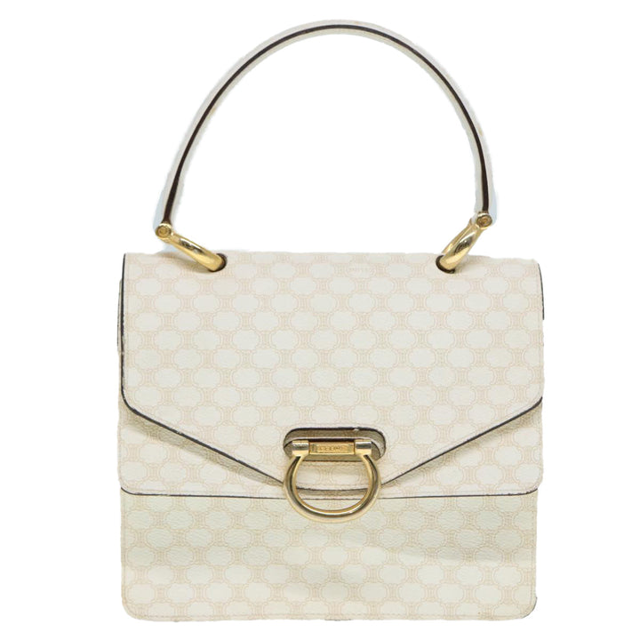 Celine Macadam Canvas Hand Bag PVC White Gold Auth 89114