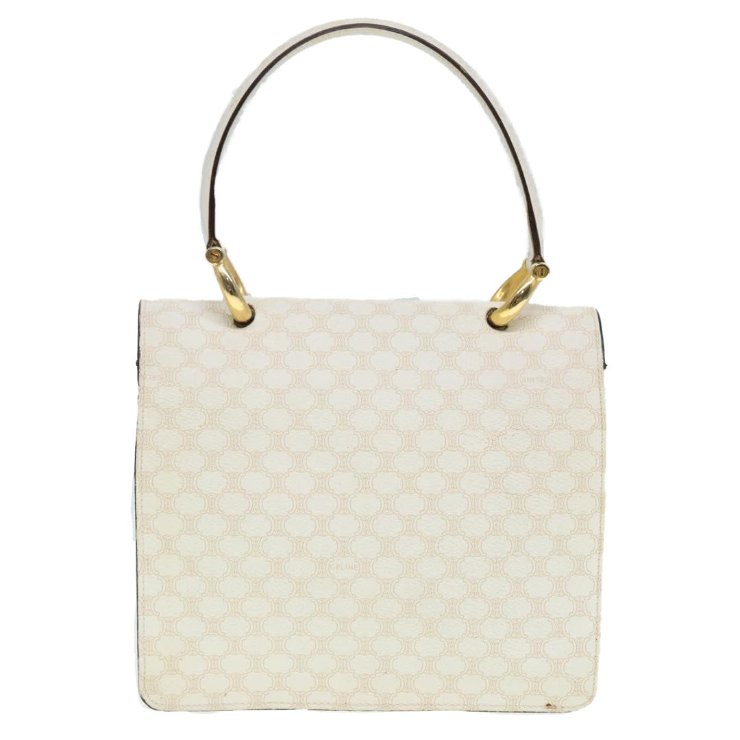 Celine Macadam Canvas Hand Bag PVC White Gold Auth 89114