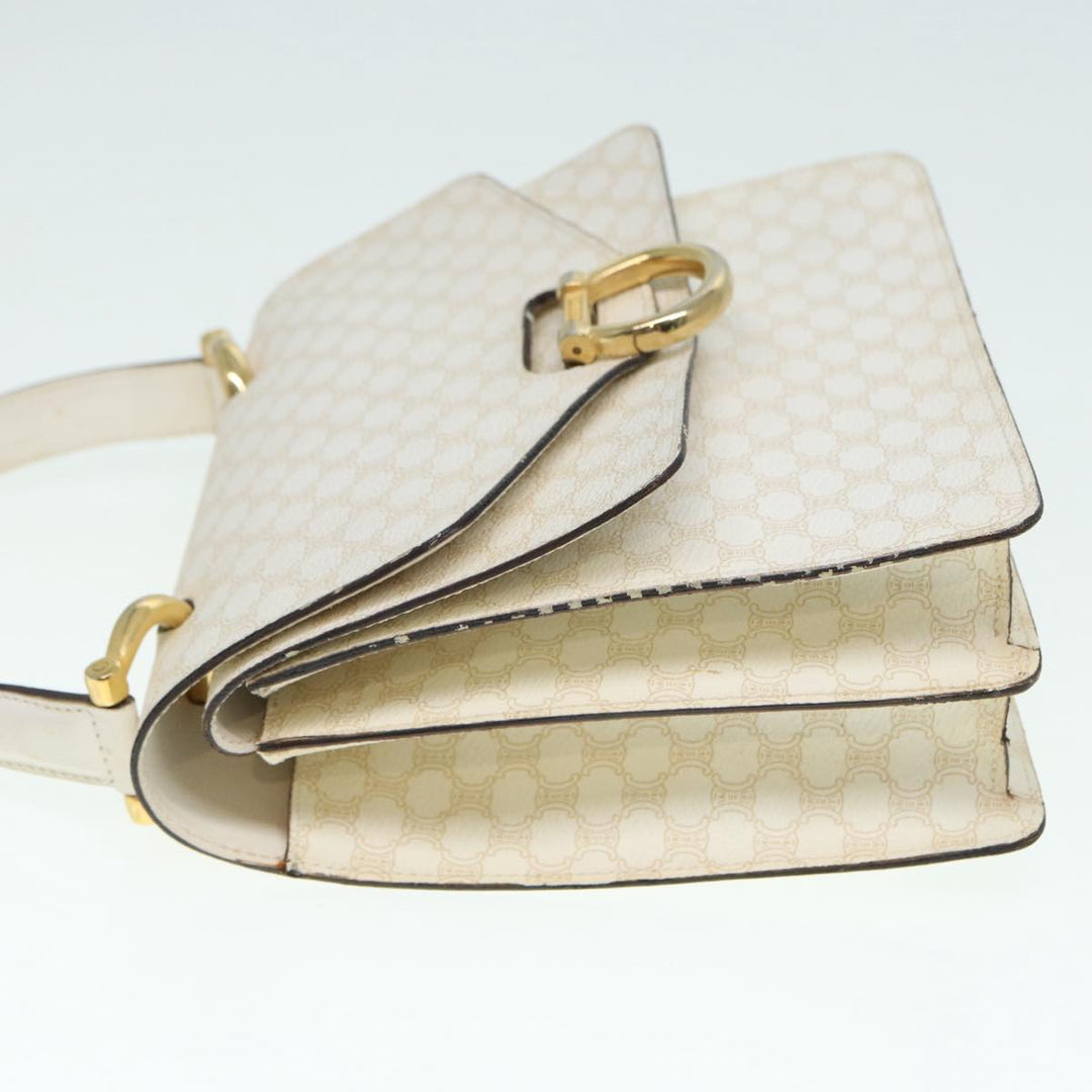 Celine Macadam Canvas Hand Bag PVC White Gold Auth 89114