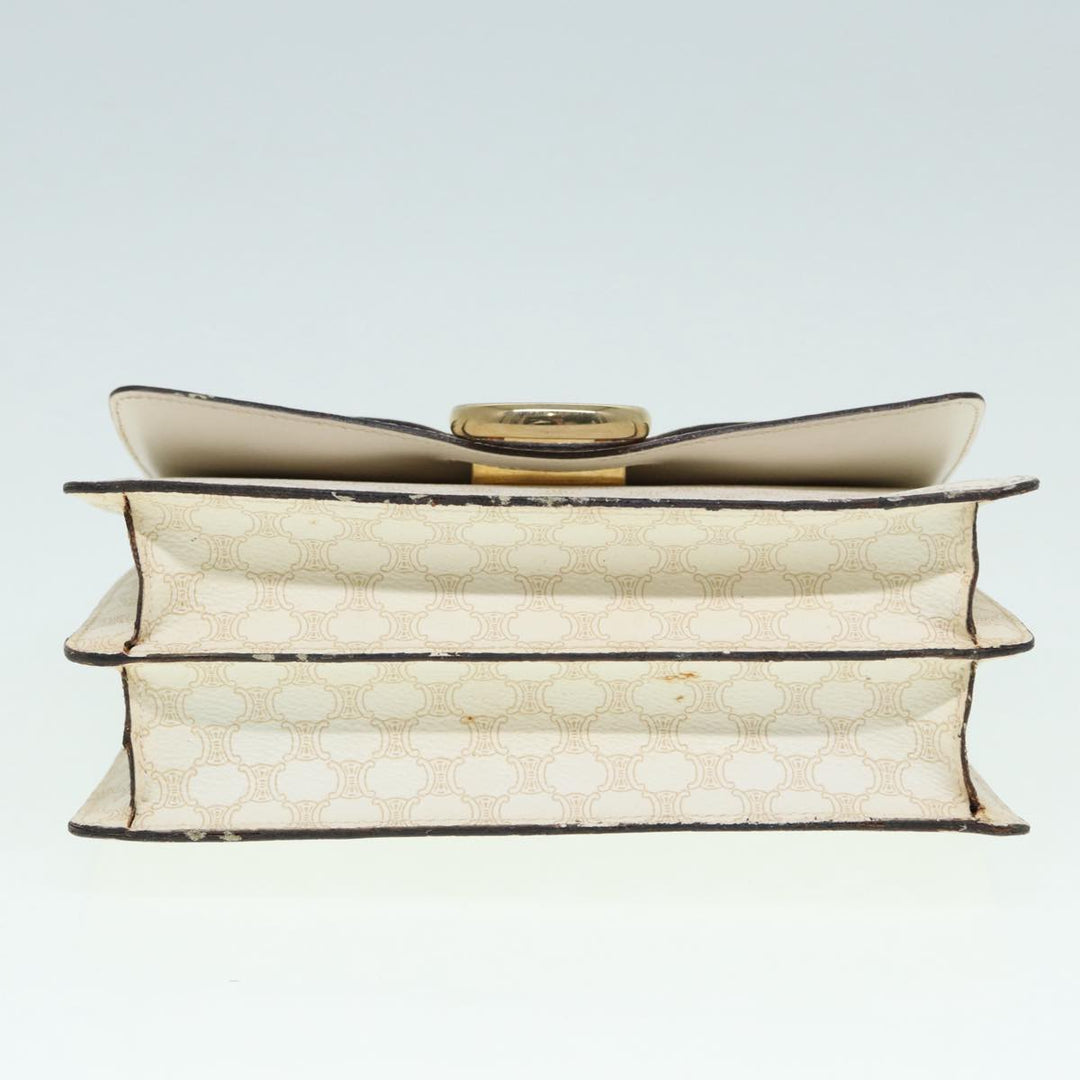 Celine Macadam Canvas Hand Bag PVC White Gold Auth 89114