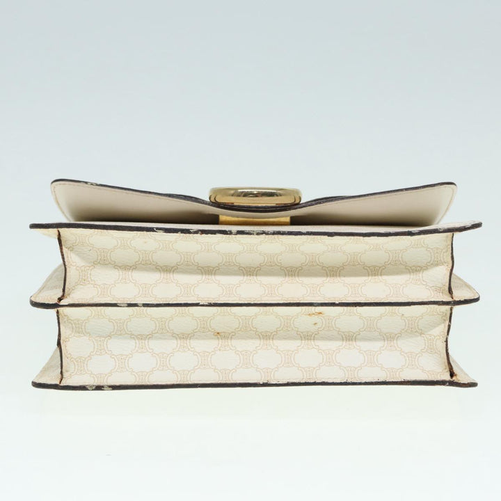 Celine Macadam Canvas Hand Bag PVC White Gold Auth 89114