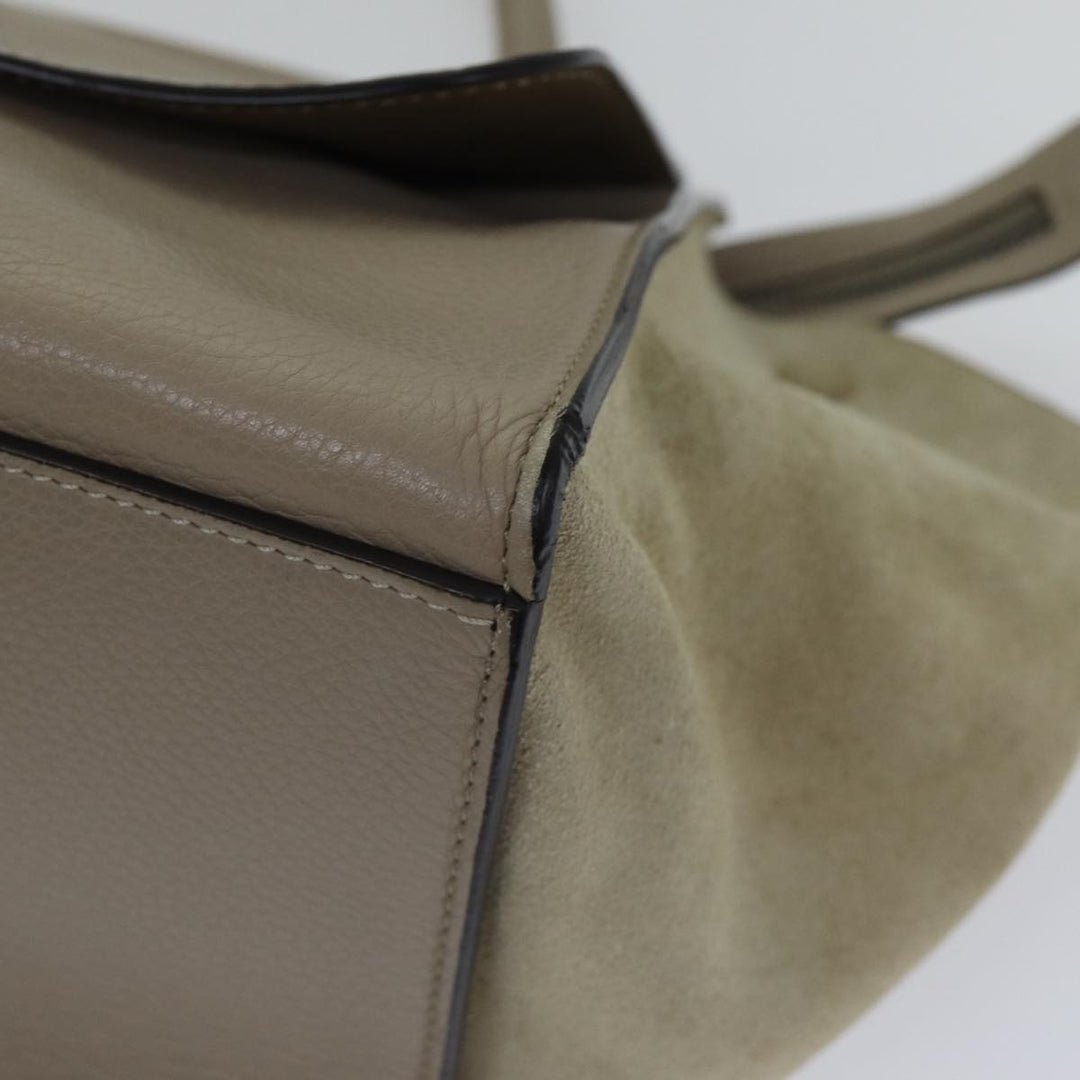 Celine Trapeze Hand Bag Suede Leather 2way Silver Beige Auth 89145