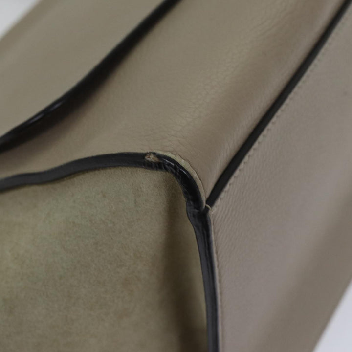 Celine Trapeze Hand Bag Suede Leather 2way Silver Beige Auth 89145