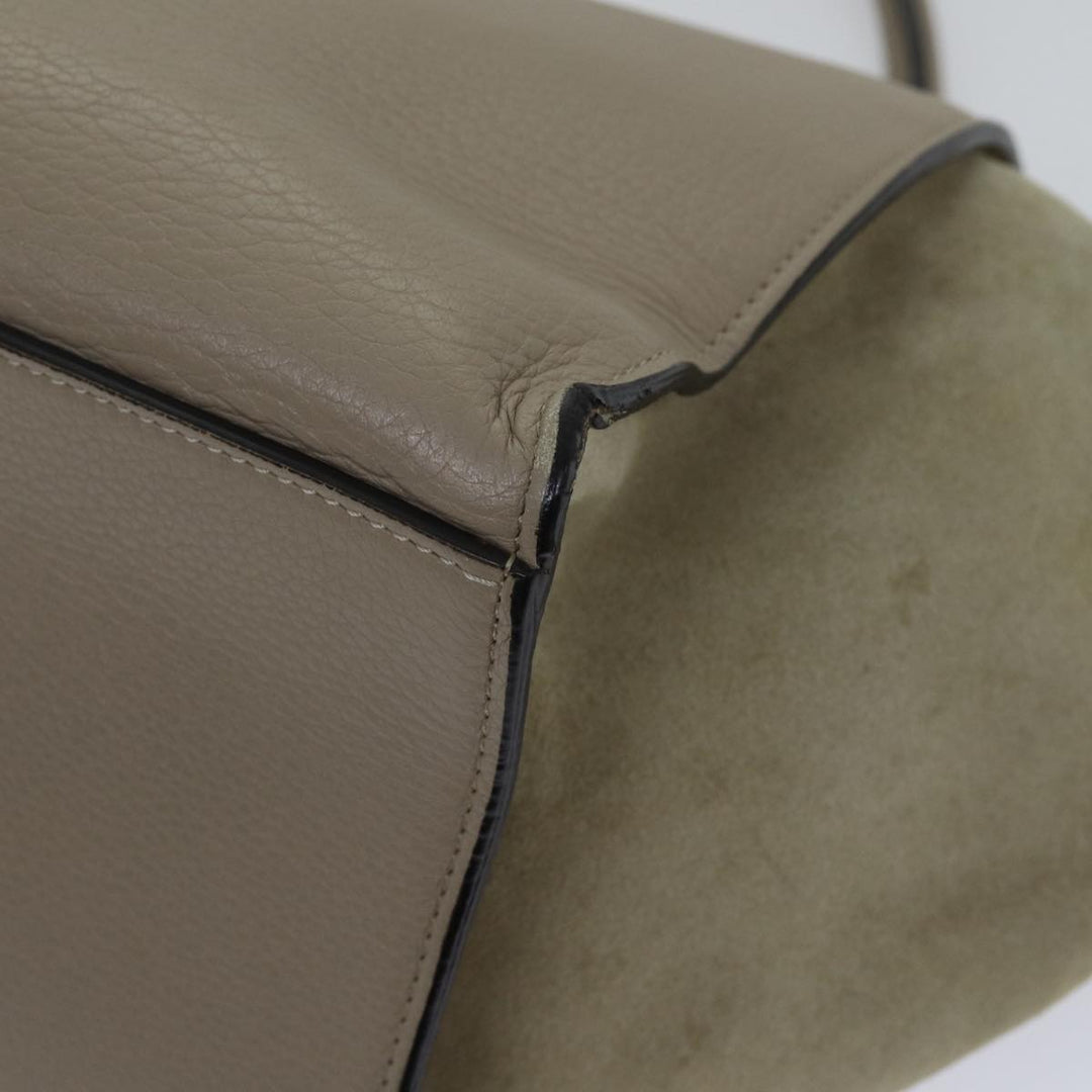 Celine Trapeze Hand Bag Suede Leather 2way Silver Beige Auth 89145