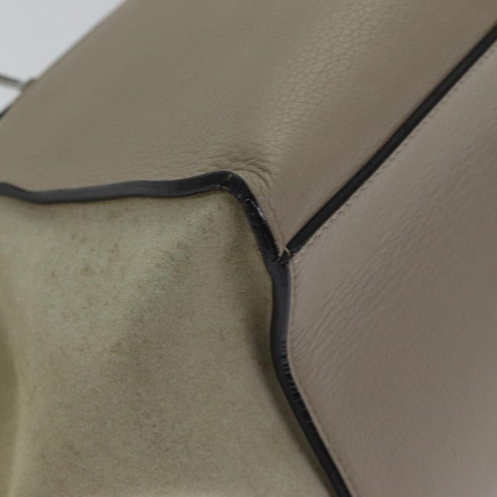 Celine Trapeze Hand Bag Suede Leather 2way Silver Beige Auth 89145