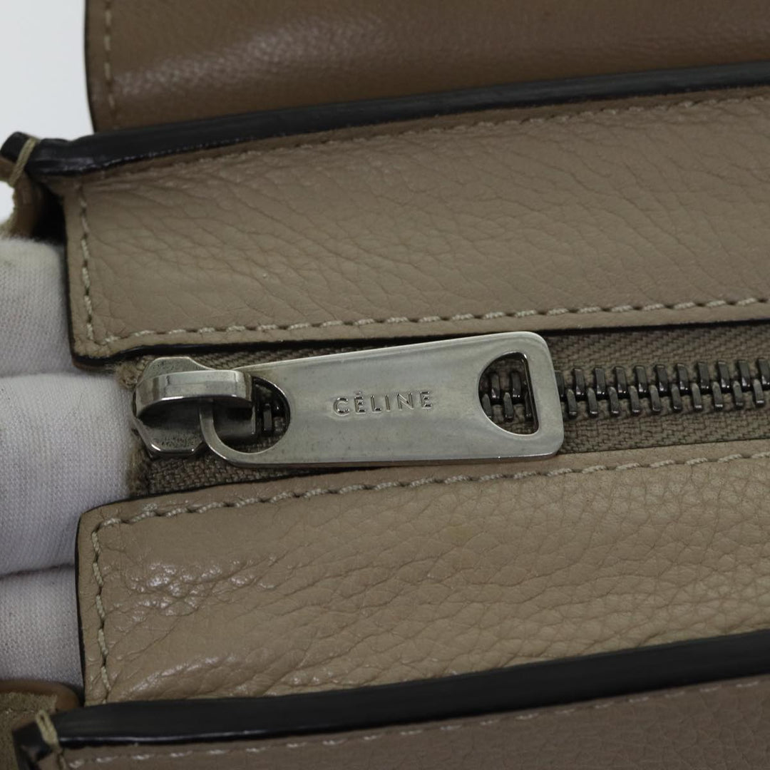Celine Trapeze Hand Bag Suede Leather 2way Silver Beige Auth 89145