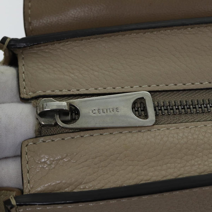 Celine Trapeze Hand Bag Suede Leather 2way Silver Beige Auth 89145
