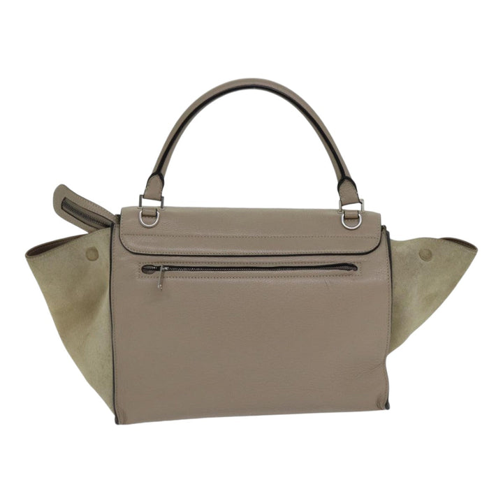 Celine Trapeze Hand Bag Suede Leather 2way Silver Beige Auth 89145