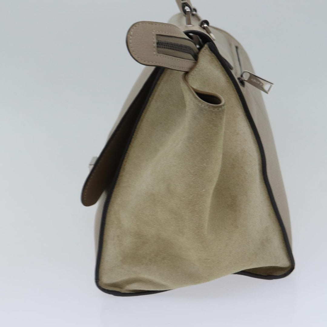 Celine Trapeze Hand Bag Suede Leather 2way Silver Beige Auth 89145
