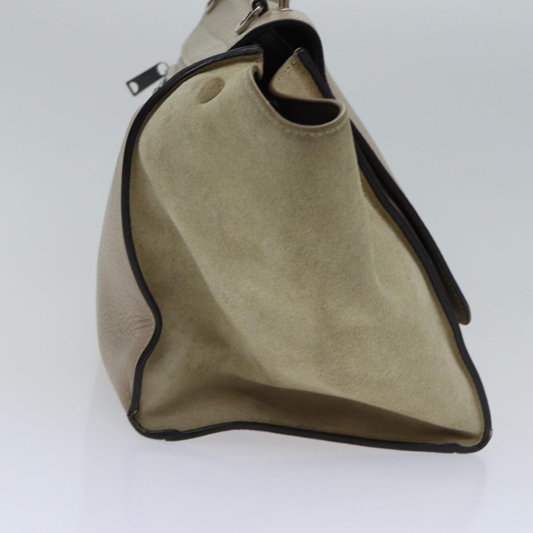 Celine Trapeze Hand Bag Suede Leather 2way Silver Beige Auth 89145