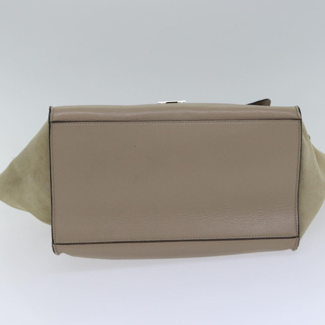 Celine Trapeze Hand Bag Suede Leather 2way Silver Beige Auth 89145