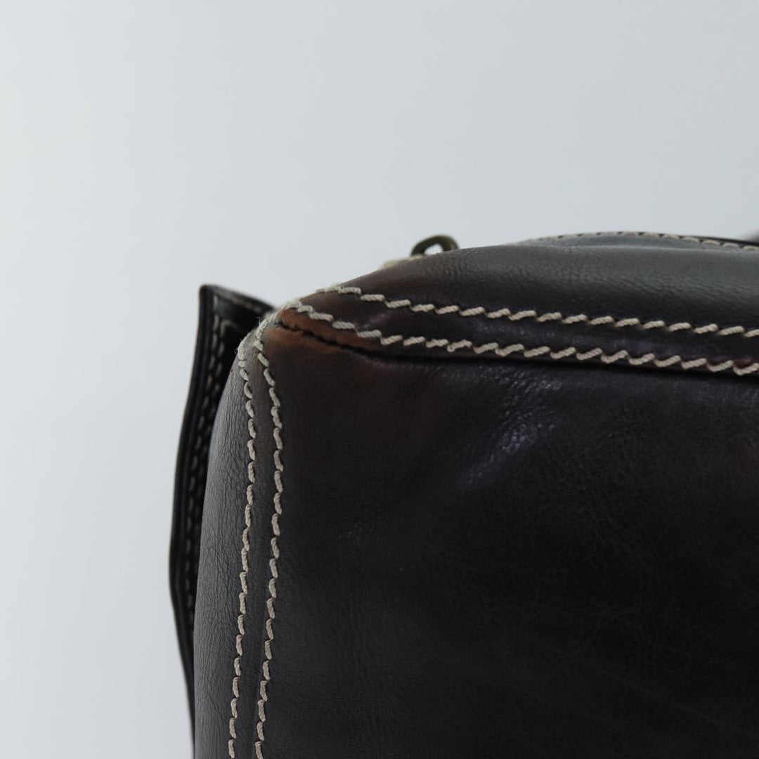 Celine Hand Bag Leather Brown Gold Auth 89146