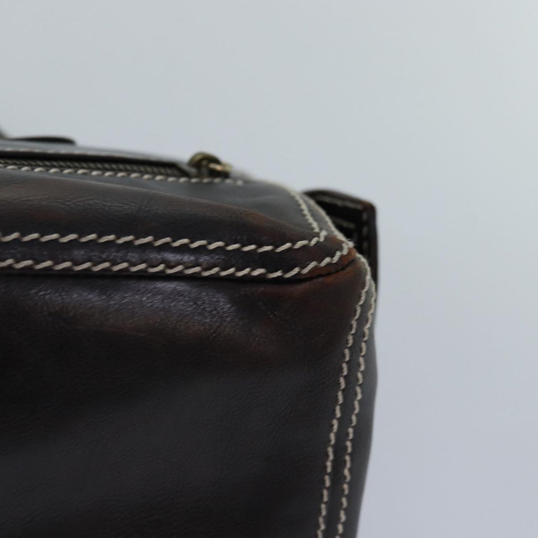 Celine Hand Bag Leather Brown Gold Auth 89146