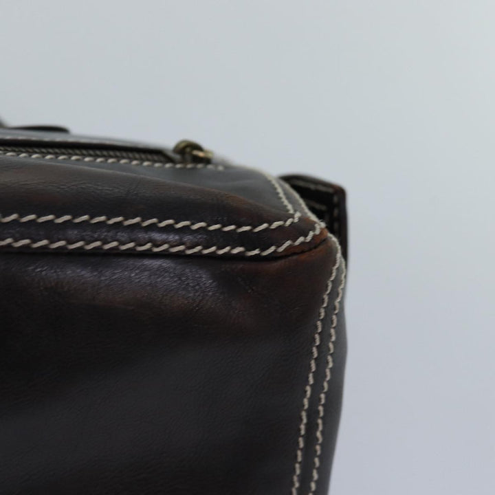 Celine Hand Bag Leather Brown Gold Auth 89146