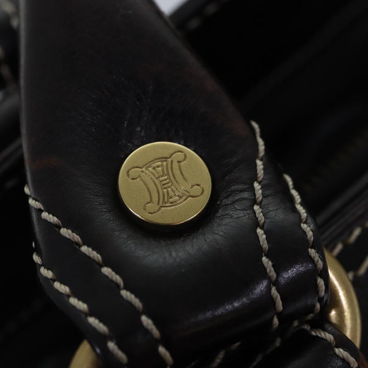 Celine Hand Bag Leather Brown Gold Auth 89146