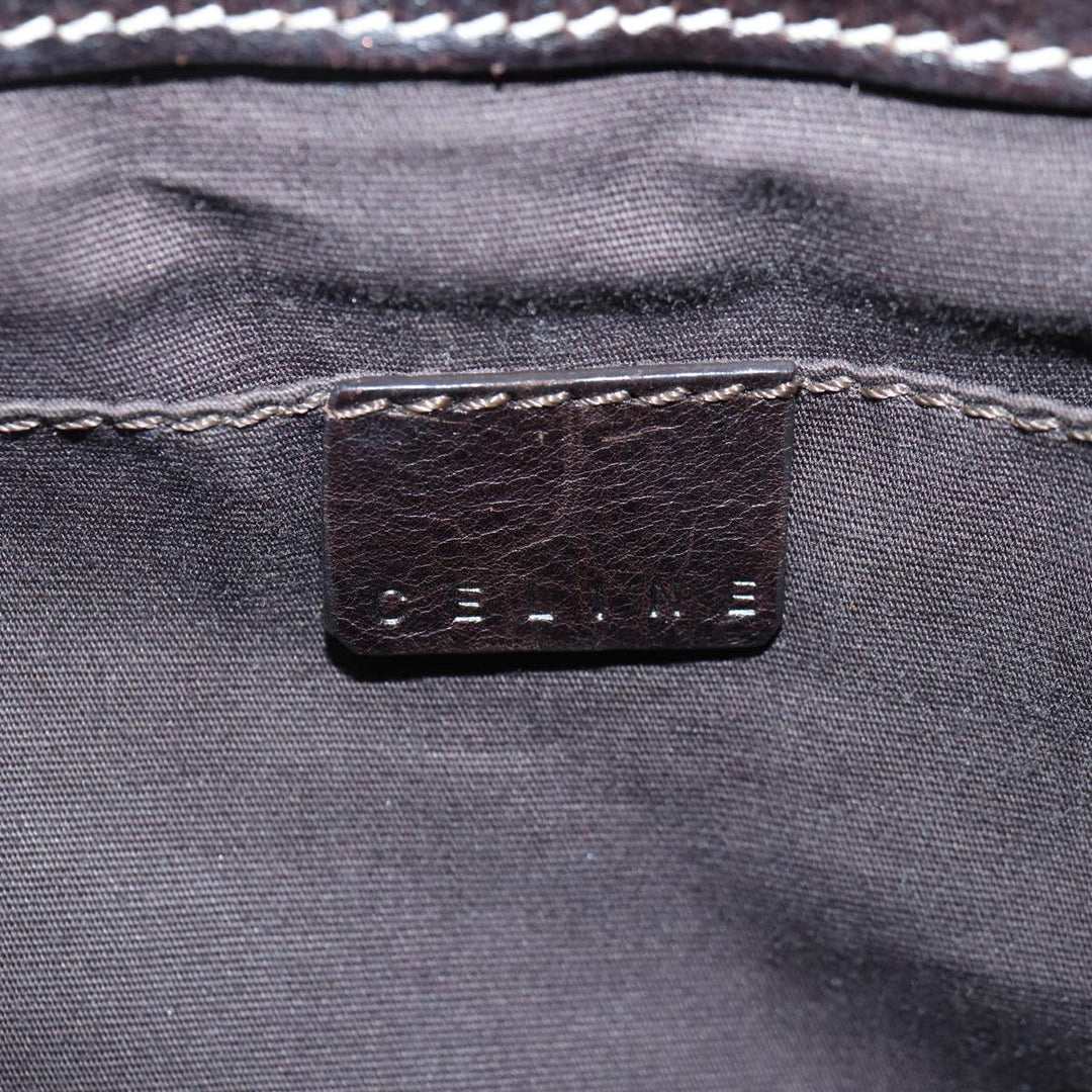 Celine Hand Bag Leather Brown Gold Auth 89146