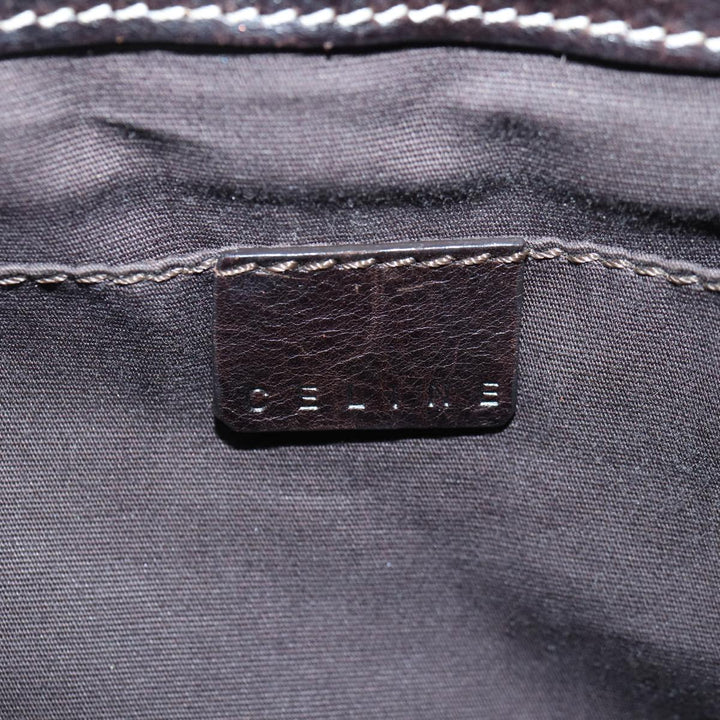Celine Hand Bag Leather Brown Gold Auth 89146