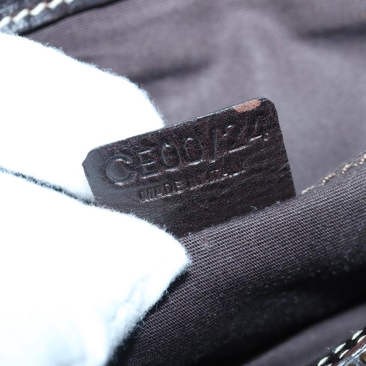 Celine Hand Bag Leather Brown Gold Auth 89146