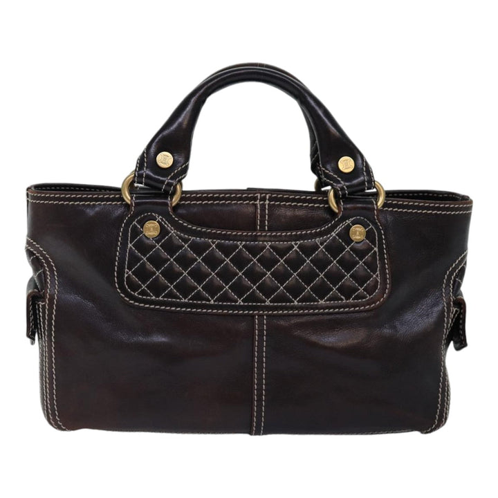 Celine Hand Bag Leather Brown Gold Auth 89146