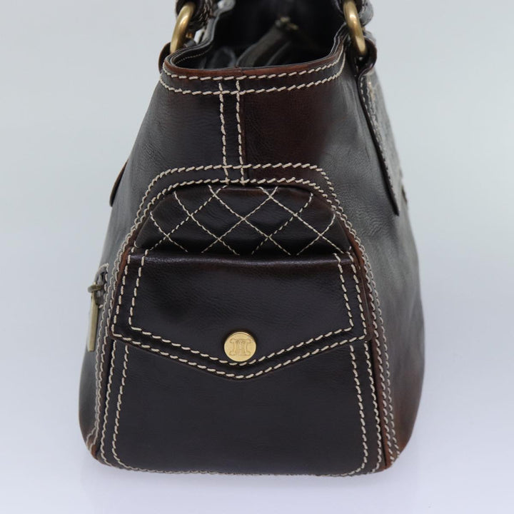 Celine Hand Bag Leather Brown Gold Auth 89146