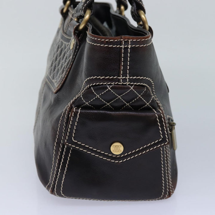 Celine Hand Bag Leather Brown Gold Auth 89146