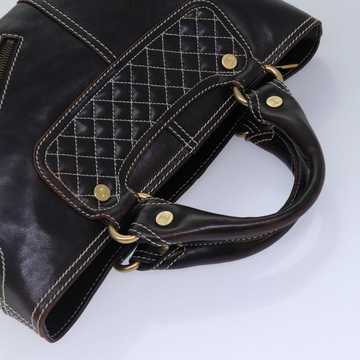 Celine Hand Bag Leather Brown Gold Auth 89146