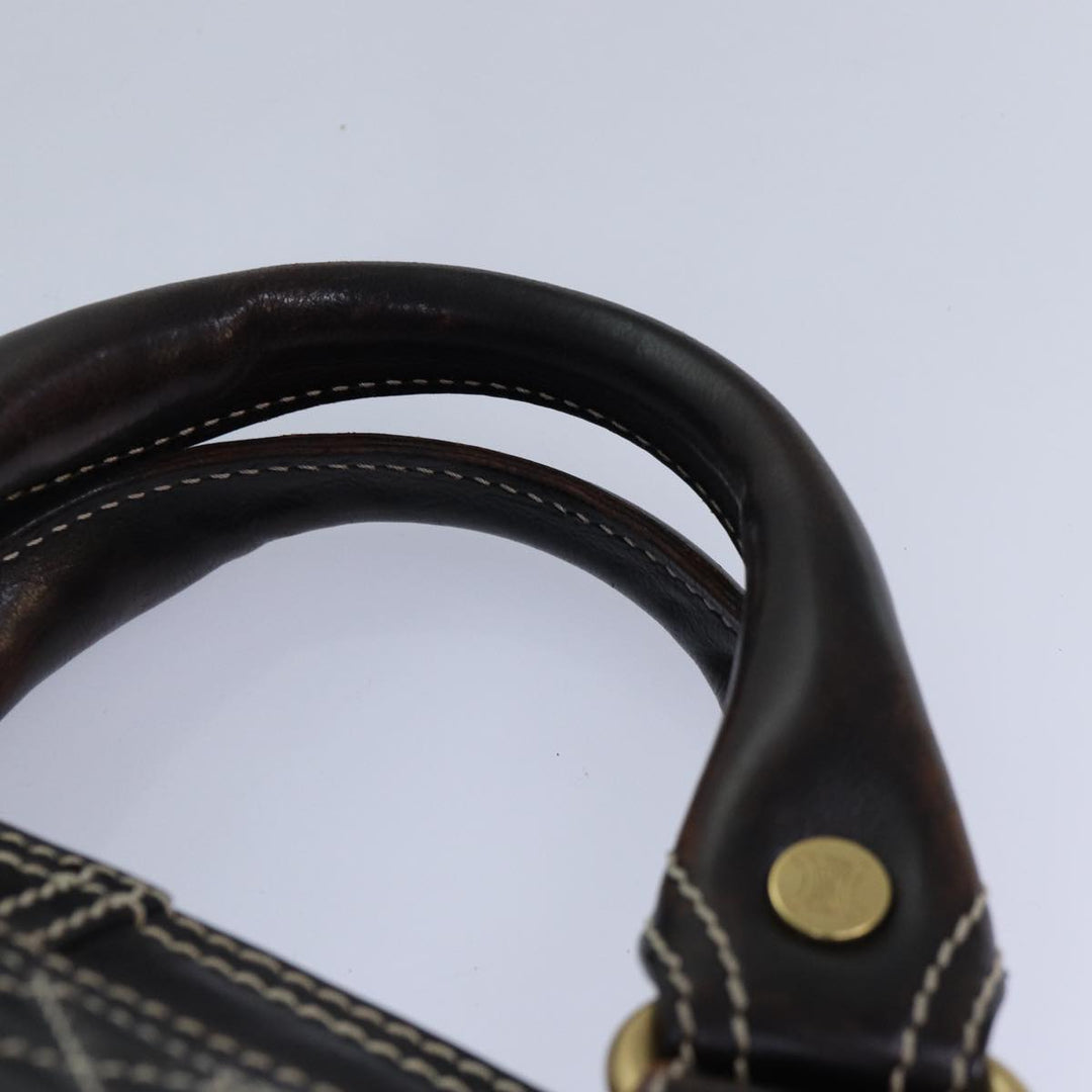 Celine Hand Bag Leather Brown Gold Auth 89146