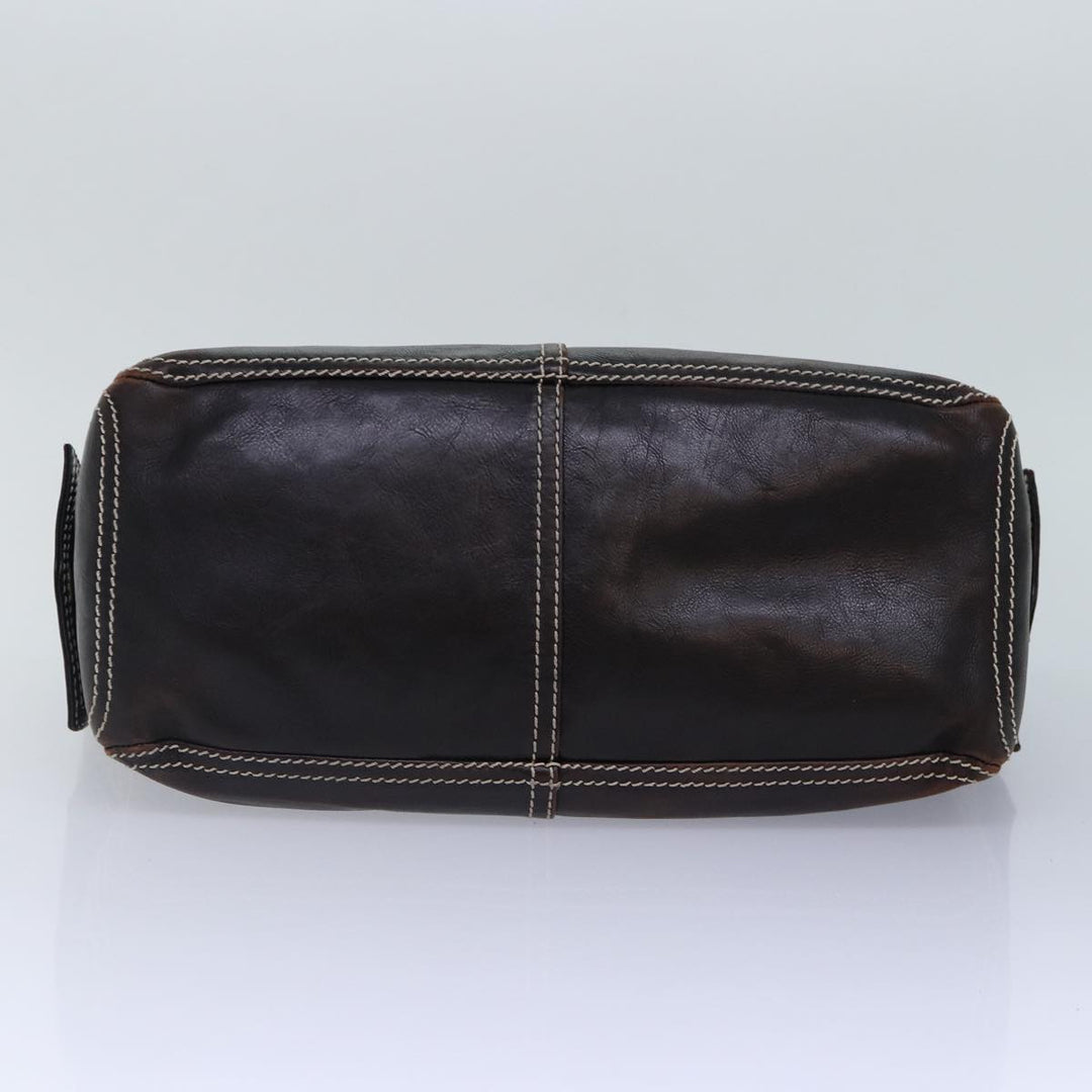 Celine Hand Bag Leather Brown Gold Auth 89146