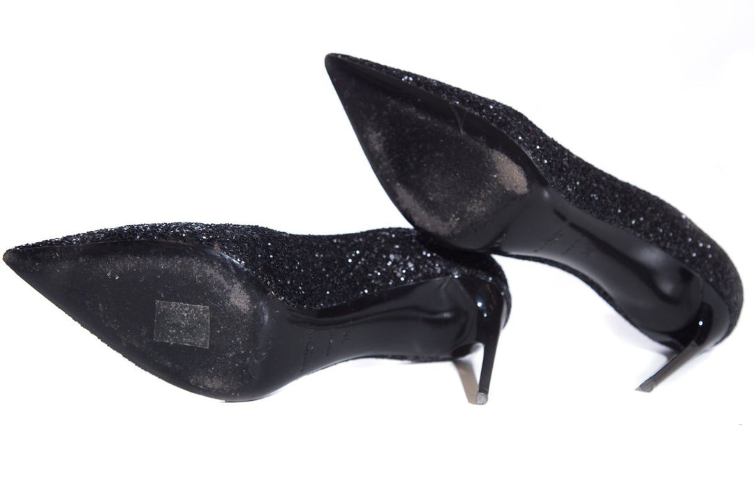 Yves Saint Laurent Black Glitter Zoe Heels SZ 38